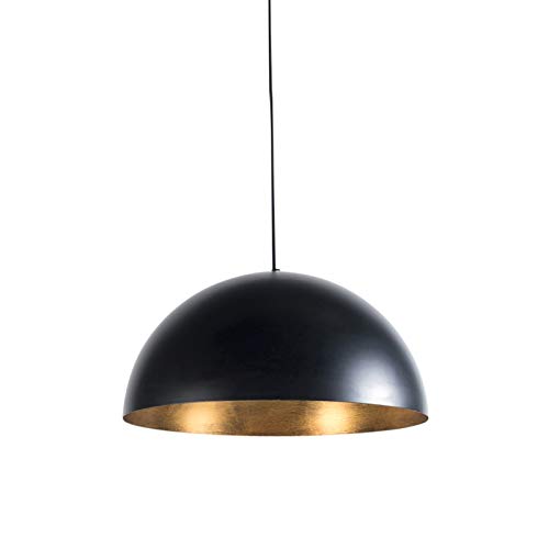 Qazqa - Modern Industrie I Vintage I Hängelampe I Pendellampe I Halbrund Pendelleuchte schwarz mit Gold I Messing 50 cm - Magna Eco I Wohnzimmer I Schlafzimmer - Stahl Rund - LED geeignet E27 von Qazqa
