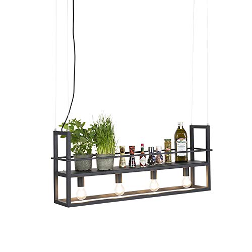 Qazqa - Modern Industrie I Vintage I Hängelampe I Pendellampe I Pendelleuchte schwarz mit Rack 4-flammig-Licht - Cage Rack - Stahl Länglich - LED geeignet E27 von Qazqa