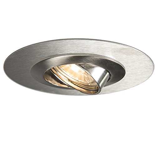 Qazqa - Modern Kippbarer Einbauspot aus Stahl I Silber I nickel matt mit Distanzring - Edu I Wohnzimmer I Schlafzimmer - Stahl Rund - LED geeignet GU10 von Qazqa