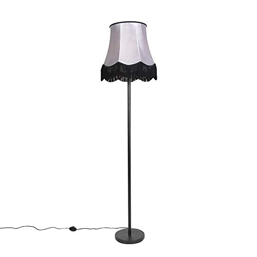 Qazqa - Modern Klassische Stehleuchte I Stehlampe I Standleuchte I Lampe I Leuchte schwarz mit Granny B Schirm grau - Simplo I Wohnzimmer I Schlafzimmer - Stahl Länglich I Rund - LED geeignet E27 von Qazqa