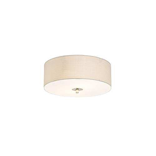 Qazqa - Modern Ländliche Deckenleuchte I Deckenlampe I Lampe I Leuchte Creme 30 cm - Drum mit Schirm JuteI 2-flammig I Wohnzimmer I Schlafzimmer - Textil Rund - LED geeignet E27 von Qazqa