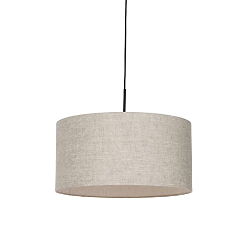 Qazqa - Modern Ländliche Hängelampe I Pendellampe I Pendelleuchte schwarz mit beigem Schirm 50 cm - Combi 1 I Wohnzimmer I Schlafzimmer - Textil Rund - LED geeignet E27 von Qazqa