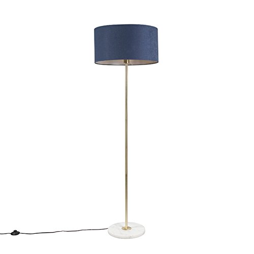 Qazqa - Modern Messing Stehlampe mit blauem Schirm 50 cm - Kaso I Wohnzimmer I Schlafzimmer - Stahl Rund - LED geeignet E27 von Qazqa