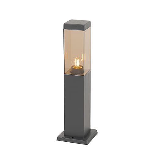 Qazqa - Modern Moderner Außenlaternenpfahl dunkelgrau mit Rauch 45 cm - Malios I Außenbeleuchtung - Edelstahl Rechteckig - LED geeignet E27 von Qazqa