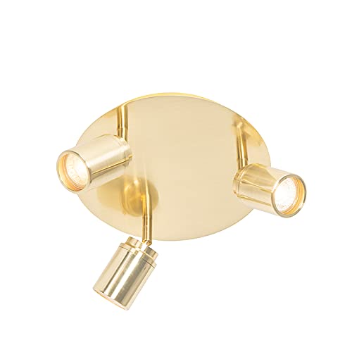 Qazqa - Modern Moderner BadSpot I Spotlight I Deckenspot I Deckenstrahler I Strahler I Lampe I Leuchte Messing 3-flammig Spotbalken-flammig IP44 - Ducha - Stahl Rund - LED geeignet GU10 von Qazqa