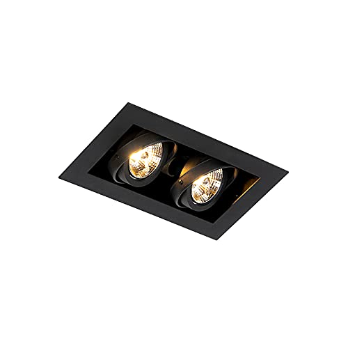 Qazqa - Modern Moderner Einbaustrahler schwarz 2-flammig verstellbar - Oneon 70 I Wohnzimmer I Schlafzimmer - Stahl Rechteckig - LED geeignet GU10 von Qazqa