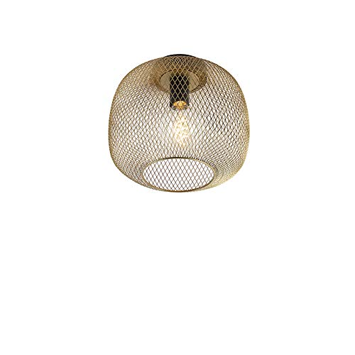Qazqa - Modern Modernes Schwarz mit Gold I Messingener Deckenleuchte I Deckenlampe I Lampe I Leuchte - Bliss Mesh I Wohnzimmer I Schlafzimmer - Stahl Kugel I Kugelförmig - LED geeignet E27 von Qazqa