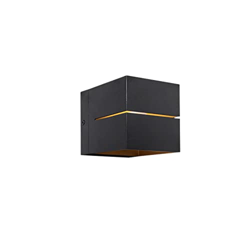 Qazqa - Modern Modernes Set aus 4 Wandlampen in Schwarz mit Gold I Messing, 2-flammig – Transfer Groove I Wohnzimmer I Schlafzimmer I Up I Down - Aluminium Quadratisch - LED geeignet G9 von Qazqa