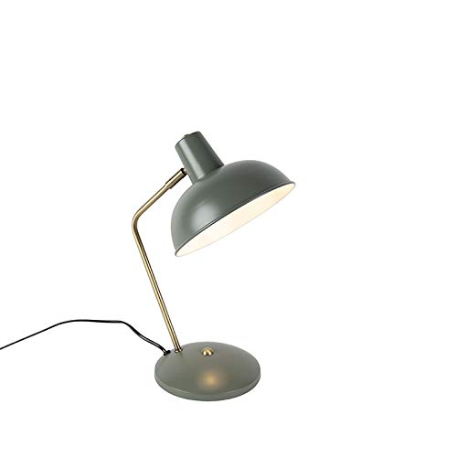 Qazqa - Modern Retro Tischlampe grün mit Bronze - Milou I Wohnzimmer I Schlafzimmer - Stahl Rund - LED geeignet E14 von Qazqa