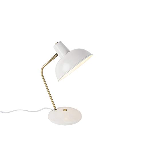 Qazqa - Modern Retro-Nachttischlampe | Tischleuchte I Tischlampe I Lampe I Leuchte Weiß mit Bronze 38cm - Milou I Wohnzimmer I Schlafzimmer - Stahl Rund - LED geeignet E14 von Qazqa