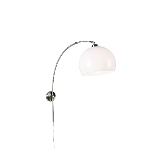 Qazqa - Modern Retro Wandbogenlampe aus Stahl I Silber I nickel matt mit weißem Schirm verstellbar I Wohnzimmer I Schlafzimmer - Stahl Länglich - LED geeignet E27 Qazqa - Modern Retro Wandbogenlampe aus Stahl I Silber I nickel matt mit weißem Schirm verstellbar I Wohnzimmer I Schlafzimmer - Stahl Länglich - LED geeignet E27 von Qazqa