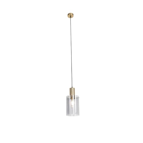 Qazqa - Modern Schicke Hängelampe I Pendellampe I Pendelleuchte aus Messing mit Rauchglas inkl. WLAN A60 - Vidra Dimmer I Dimmbar I Wohnzimmer I Schlafzimmer - Zylinder I Länglich - LED geeignet E27 von Qazqa