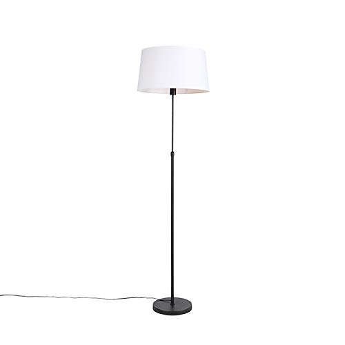 Qazqa - Modern Schwarze Stehlampe mit weißem Leinenschirm 45 cm verstellbar - Parte I Wohnzimmer I Schlafzimmer - Stahl Rund I Länglich I Zylinder - LED geeignet E27 von Qazqa