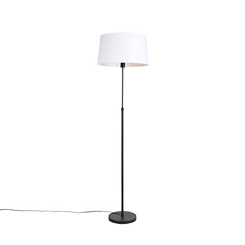 Qazqa - Modern Schwarze Stehlampe mit weißem Leinenschirm 45 cm verstellbar - Parte I Wohnzimmer I Schlafzimmer - Stahl Rund I Länglich I Zylinder - LED geeignet E27 Qazqa - Modern Schwarze Stehlampe mit weißem Leinenschirm 45 cm verstellbar - Parte I Wohnzimmer I Schlafzimmer - Stahl Rund I Länglich I Zylinder - LED geeignet E27 von Qazqa