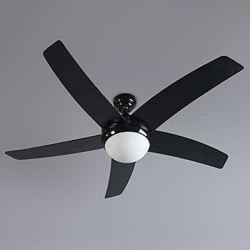 Qazqa - Modern Deckenventilator mit beleuchtung und fernbedienung schwarz mit Holzprint 132cm - Cool I Wohnzimmer I Schlafzimmer - Stahl Rund - LED geeignet E14 von Qazqa