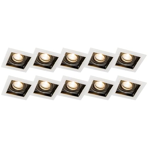 Qazqa - Modern Set mit 10 Einbaustrahlern aus weißem stahl I nickel matt - Carree I Wohnzimmer I Schlafzimmer - Aluminium Quadratisch - LED geeignet GU10 Qazqa - Modern Set mit 10 Einbaustrahlern aus weißem stahl I nickel matt - Carree I Wohnzimmer I Schlafzimmer - Aluminium Quadratisch - LED geeignet GU10 von Qazqa