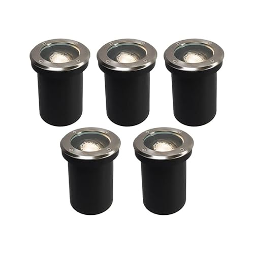Qazqa - Modern Set mit 5 Außenbodenspots Edelstahl I nickel matt IP65 - Delux I Außenbeleuchtung - Edelstahl Rund - LED geeignet GU10 Qazqa - Modern Set mit 5 Außenbodenspots Edelstahl I nickel matt IP65 - Delux I Außenbeleuchtung - Edelstahl Rund - LED geeignet GU10 von Qazqa