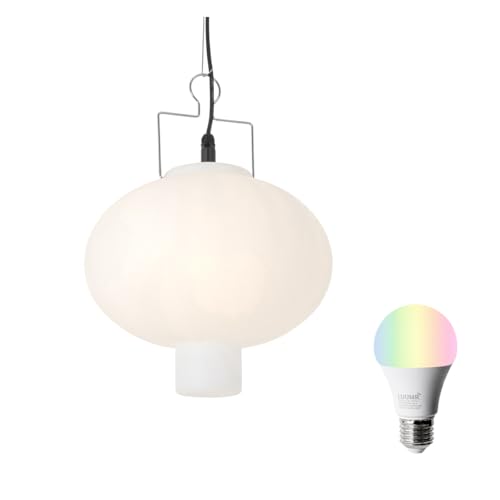 Qazqa - Modern Smart Outdoor Hängelampe I Pendellampe I Pendelleuchte Weiß 35cm inkl. Wifi A60 - Pion I Außenbeleuchtung - Kunststoff Rund - LED geeignet E27 von Qazqa