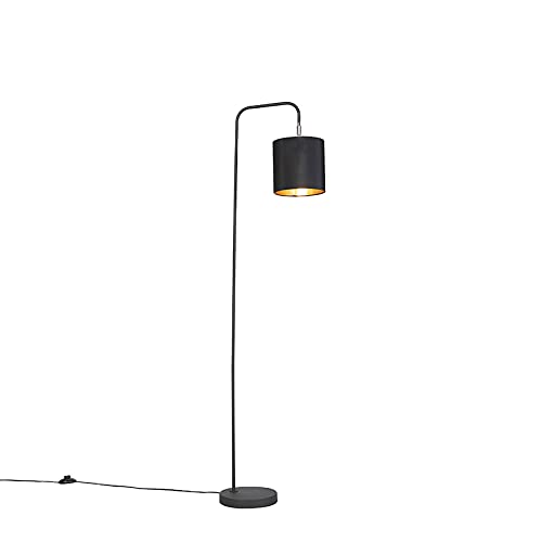 Qazqa - Modern Smart Stehleuchte I Stehlampe I Standleuchte I Lampe I Leuchte schwarz inkl. WiFi A60 Lichtquelle - Lofty I Wohnzimmer I Schlafzimmer - Textil Rund I Länglich I Zylinder - LED geeignet von Qazqa