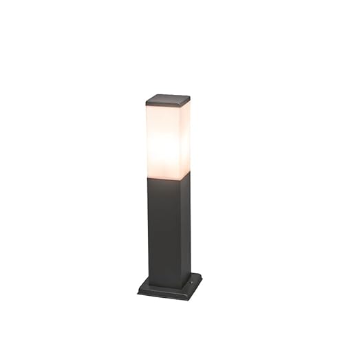 Qazqa - Modern Smarte Außen-Pollerleuchte Dunkelgrau 45 cm inkl. Wifi P45 - Malios Dimmer I Dimmbar I Außenbeleuchtung - Kunststoff Würfel I Länglich I Rechteckig - LED geeignet E27 von Qazqa