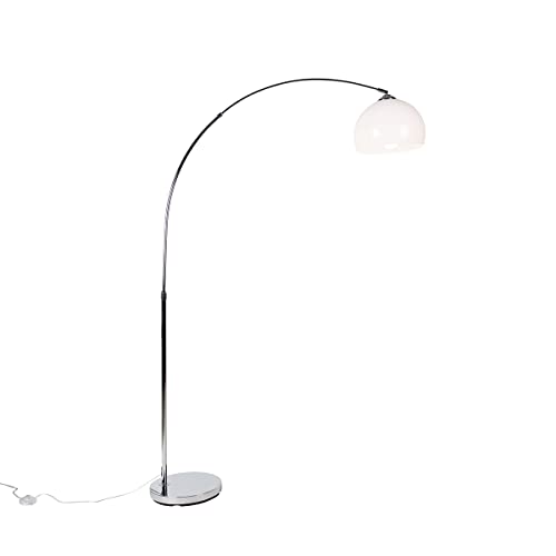 Qazqa - Modern Smarte Bogenlampe Chrom mit weißem Schirm inkl. Wifi A60 - Arc Basic I Wohnzimmer - Stahl Rund I Länglich - LED geeignet E27 von Qazqa