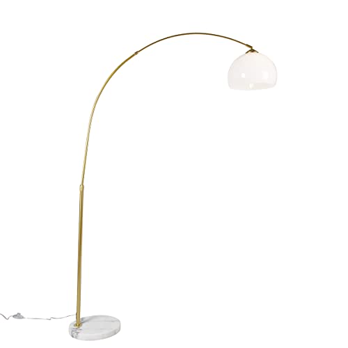 Qazqa - Modern Smarte Bogenlampe aus Messing mit weißem Schirm inkl. WLAN A60 - Arc Basic Dimmer I Dimmbar I Wohnzimmer I Schlafzimmer - Stahl Rund I Länglich - LED geeignet E27 Qazqa - Modern Smarte Bogenlampe aus Messing mit weißem Schirm inkl. WLAN A60 - Arc Basic Dimmer I Dimmbar I Wohnzimmer I Schlafzimmer - Stahl Rund I Länglich - LED geeignet E27 von Qazqa