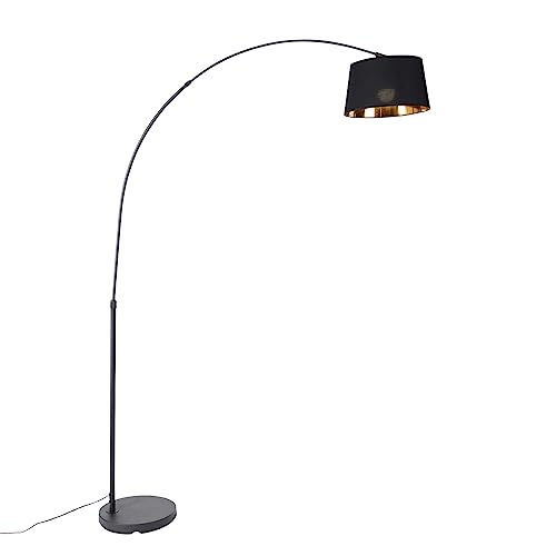 Qazqa - Modern Smarte Bogenlampe schwarz mit Gold I Messing inkl. Wifi A60 - Arc Basic Dimmer I Dimmbar I Wohnzimmer I Schlafzimmer - Stahl Länglich - LED geeignet E27 von Qazqa