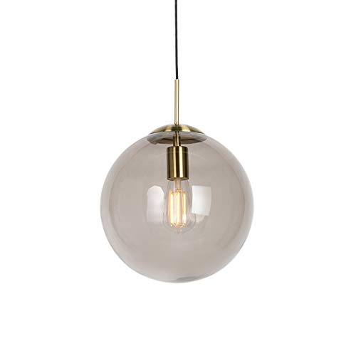Qazqa - Modern Smarte Hängelampe I Pendellampe I Pendelleuchte Messing mit Rauchglas 30 cm inkl. Wifi ST64 - Kugel I Wohnzimmer I Schlafzimmer - Rund - LED geeignet E27 von Qazqa