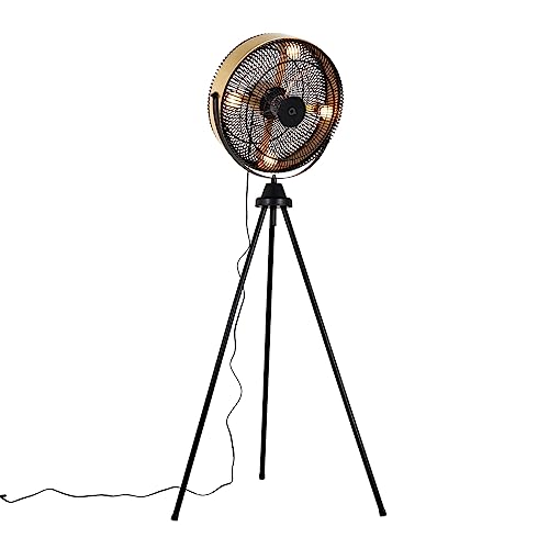 Qazqa - Modern Standventilator-Stativ schwarz mit Gold I Messingenen 4 Lichtern – Kim I Wohnzimmer I Schlafzimmer - Kunststoff Länglich - LED geeignet E14 von Qazqa
