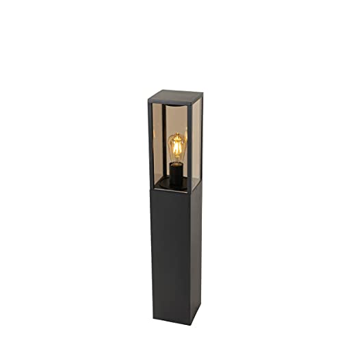 Qazqa - Modern Stehende Außenleuchte I Sockelleuchte schwarz mit Rauch 80 cm IP44 - Charlois I Außenbeleuchtung - Aluminium Länglich - LED geeignet E27 von Qazqa