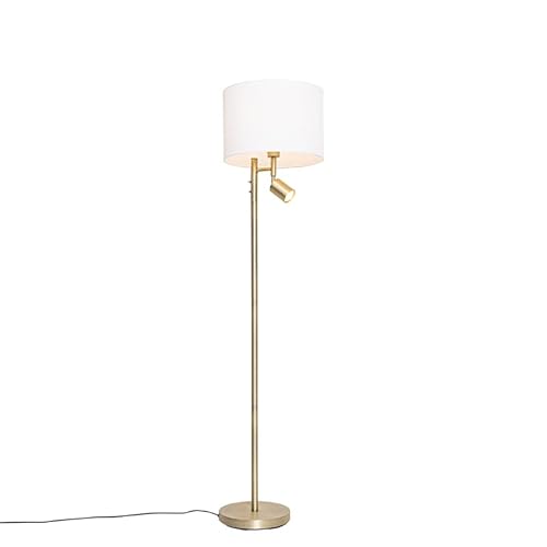 Qazqa - Modern Stehlampe Bronze mit weißem Schirm und Leselampe - Jelena I Wohnzimmer I Schlafzimmer - Stahl Rund - LED geeignet E27 von Qazqa