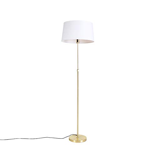 Qazqa - Modern Stehlampe Gold I Messing I Messing mit Leinenschirm weiß 45 cm - Parte I Wohnzimmer I Schlafzimmer - Stahl Rund I Länglich I Zylinder - LED geeignet E27 Qazqa - Modern Stehlampe Gold I Messing I Messing mit Leinenschirm weiß 45 cm - Parte I Wohnzimmer I Schlafzimmer - Stahl Rund I Länglich I Zylinder - LED geeignet E27 von Qazqa