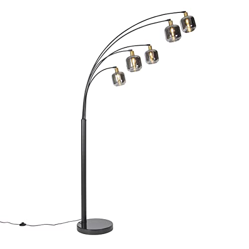 Qazqa - Modern Stehlampe Schwarz mit Gold I Messing mit Rauchglas 5 Lichter - Zuzanna I Wohnzimmer I Schlafzimmer - Länglich - LED geeignet E14 von Qazqa