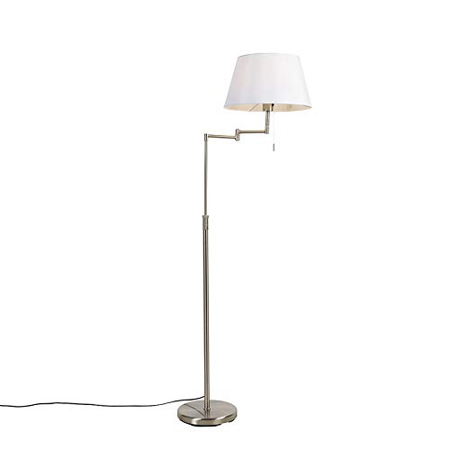 Qazqa - Modern Stehlampe aus Stahl I Silber I nickel matt mit weißem Schirm und verstellbarem Arm - Ladas Deluxe I Wohnzimmer I Schlafzimmer - Textil Rund - LED geeignet E27 Qazqa - Modern Stehlampe aus Stahl I Silber I nickel matt mit weißem Schirm und verstellbarem Arm - Ladas Deluxe I Wohnzimmer I Schlafzimmer - Textil Rund - LED geeignet E27 von Qazqa