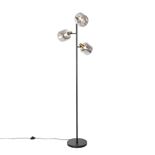 Qazqa - Modern Stehlampe schwarz mit Gold I Messing mit Rauchglas 3 Lichter - Zuzanna I Wohnzimmer I Schlafzimmer - Länglich - LED geeignet E14 Qazqa - Modern Stehlampe schwarz mit Gold I Messing mit Rauchglas 3 Lichter - Zuzanna I Wohnzimmer I Schlafzimmer - Länglich - LED geeignet E14 von Qazqa
