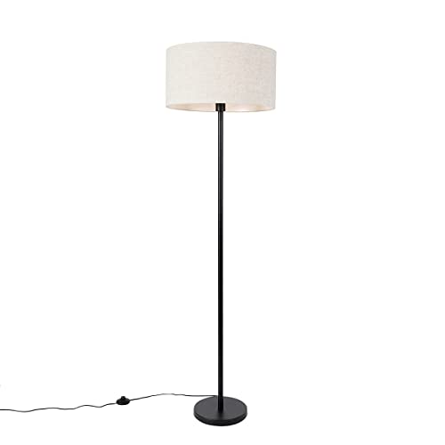 Qazqa - Modern Stehlampe schwarz mit Schirm hellgrau 50 cm - Simplo I Wohnzimmer I Schlafzimmer - Stahl Rund - LED geeignet E27 von Qazqa