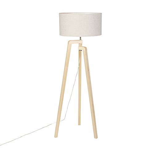 Qazqa - Modern Stehleuchte I Stehlampe I Standleuchte I Lampe I Leuchte Stativholz mit Pfefferschirm 50 cm - Puros I Wohnzimmer I Schlafzimmer - Rund - LED geeignet E27 von Qazqa