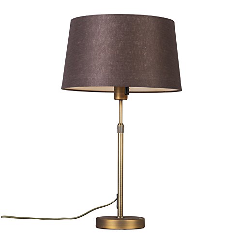 Qazqa - Modern Tischlampe Bronze mit Schirm braun 35 cm verstellbar - Parte I Wohnzimmer I Schlafzimmer I NachtNachttischlampe | Tischleuchte - Stahl Rund - LED geeignet E27 von Qazqa