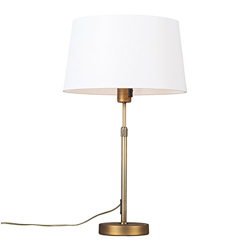 Qazqa - Modern Tischlampe Bronze mit Schirm weiß 35 cm verstellbar - Parte I Wohnzimmer I Schlafzimmer I NachtNachttischlampe | Tischleuchte - Stahl Rund - LED geeignet E27 von Qazqa