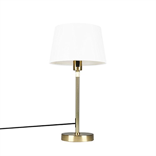 Qazqa - Modern Tischlampe Gold I Messing I Messing mit Lampenschirm weiß 25 cm verstellbar - Parte I Wohnzimmer I Schlafzimmer - Stahl Länglich - LED geeignet E27 von Qazqa