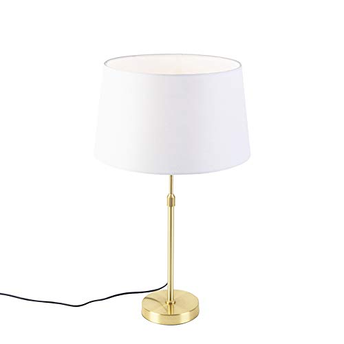 Qazqa - Modern Tischlampe Gold I Messing I Messing mit Leinenschirm weiß 35 cm - Parte I Wohnzimmer I Schlafzimmer I Nachttischleuchte - Stahl Rund I Zylinder I Länglich - LED geeignet E27 von Qazqa