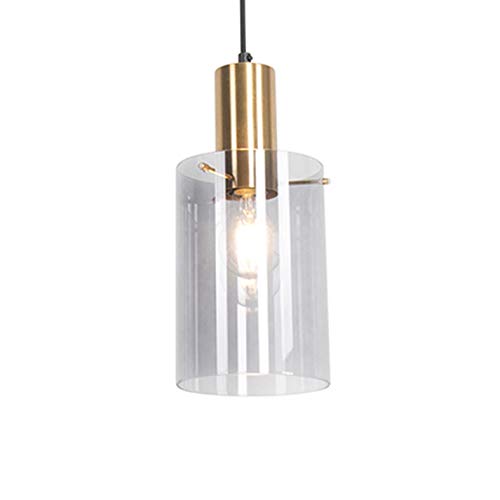 Qazqa - Modern Vintage Hängelampe I Pendellampe I Pendelleuchte Messing mit Rauchglas - Vidra I Wohnzimmer I Schlafzimmer - Zylinder I Länglich - LED geeignet E27 von Qazqa