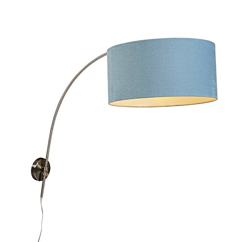 Qazqa - Modern Wandbogenlampe Stahl I Silber I nickel matt mit Schatten blau 50I50I25 einstellbar I Wohnzimmer I Schlafzimmer - Stahl Länglich - LED geeignet E27 von Qazqa