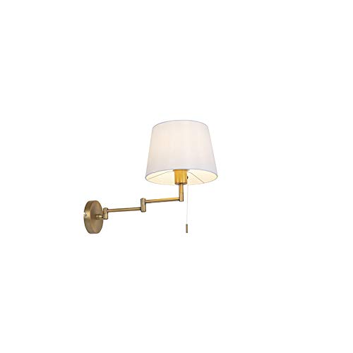 Qazqa - Modern Wandleuchte Bronze mit weißem Schirm und verstellbarem Arm - Ladas Deluxe I Wohnzimmer I Schlafzimmer - Textil Rund - LED geeignet E27 von Qazqa