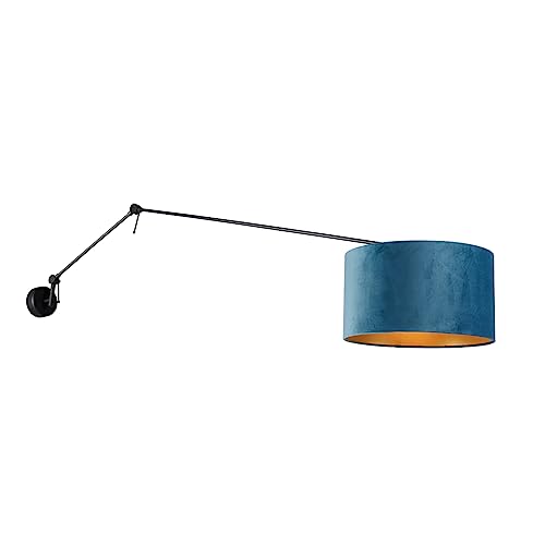 Qazqa - Modern Wandleuchte schwarz mit Veloursschirm blau 35 cm verstellbar - Blitz I Wohnzimmer I Schlafzimmer - Stahl Länglich - LED geeignet E27 Qazqa - Modern Wandleuchte schwarz mit Veloursschirm blau 35 cm verstellbar - Blitz I Wohnzimmer I Schlafzimmer - Stahl Länglich - LED geeignet E27 von Qazqa
