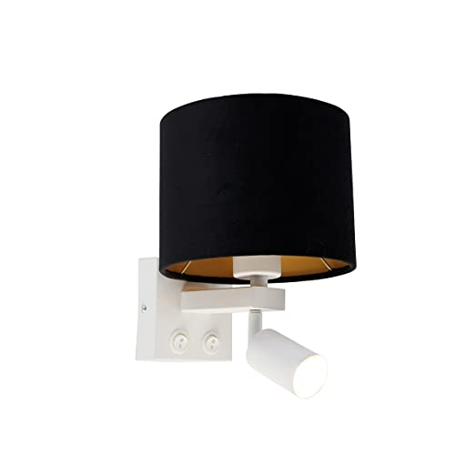 Qazqa - Modern Wandleuchte weiß mit Leselampe und Schirm 18 cm schwarz - Brescia I Wohnzimmer I Schlafzimmer - Stahl Quadratisch - LED geeignet E27 von Qazqa
