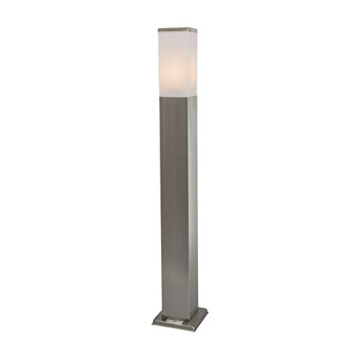Qazqa - Moderne Außen-Pollerleuchte Stahl I Silber I nickel matt 80 cm IP44 - Malios I Außenbeleuchtung - Edelstahl Rechteckig - LED geeignet E27 von Qazqa