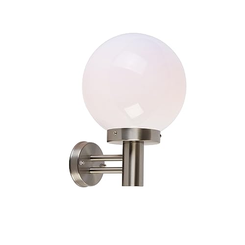 Qazqa - Moderne Außen Wandleuchte Stahl I Silber I nickel matt Edelstahl I nickel matt IP44 - Sfera I Außenbeleuchtung - Kunststoff Rund - LED geeignet E27 von Qazqa