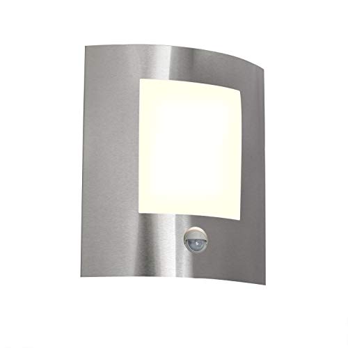 Qazqa - Moderne Außen Wandleuchte aus Stahl I Silber I nickel matt mit Bewegungsmelder IP44 – Emmerald 1 I Außenbeleuchtung - Edelstahl Rechteckig - LED geeignet E27 von Qazqa
