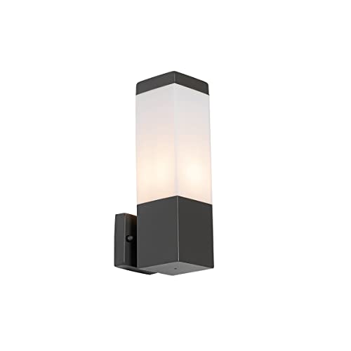Qazqa - Moderne Außen Wandleuchte dunkelgrau mit Opal - Malios I Außenbeleuchtung - Edelstahl Rechteckig - LED geeignet E27 von Qazqa